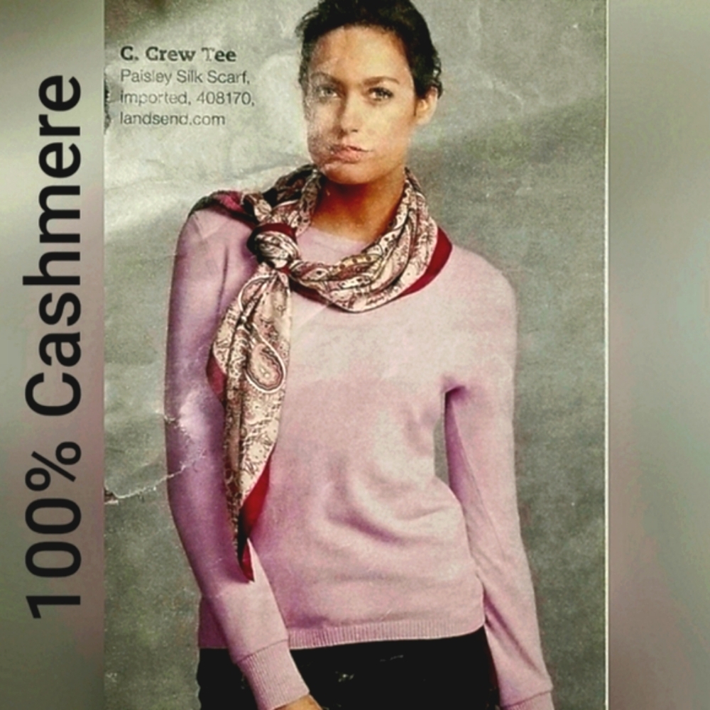 Lands' End Cashmere Crewneck Sweater Long Sleeve Pink Orchid Frost Sz Small
